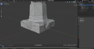 Wireframe of the low-poly damage at the base of the pillar.